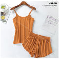 【Happier】 [TOPCH] Korean Women's Spaghetti Terno Vest Sleeveless Shorts Two-Piece Pajamas #SY10. 