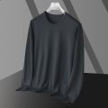 Modal silk cotton long sleeved T-shirt men's white solid color inner layer bottom round neck small black autumn shirt. 