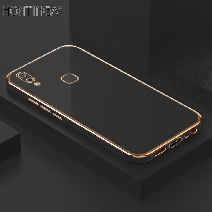 Hontinga for Vivo Y85 Back Cover Luxury 6D Plating Frame Shiny Bling Case Soft Silicone Square Phone Cases