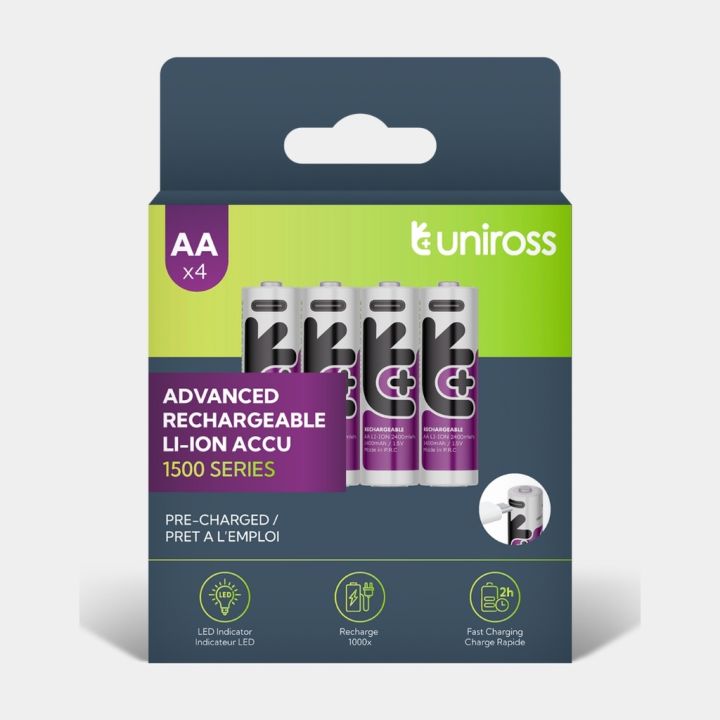 Uniross USB-C AA 1.5V 2400 mWh / 1500 mAh Rechargeable Battery (Pack 4)