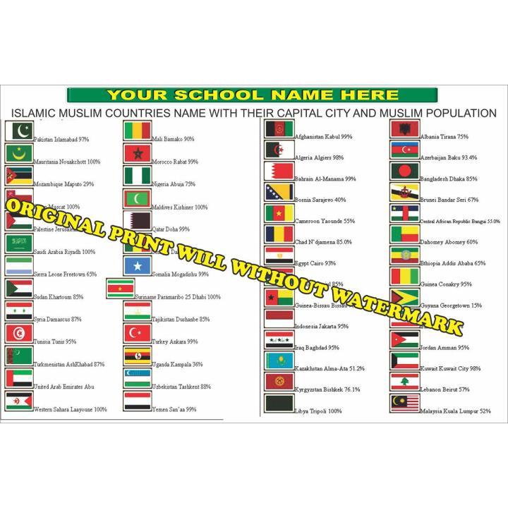 Islamic Muslim Country Flags - Board and Chart Graphics Flex sheet Panaflex Penaflex pana pena flex for Learning Education and Decoration of Class Room of School and College with customise Your School and Teacher Name