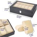 10/ 12 Slot PU Leather Watch Box Display Case Jewelry Organizer with Glass Top. 