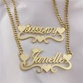 AurolaCo Custom Name Necklace With Heart Personalized Stainless Steel Gold Nameplate Cuban Chain Necklace For Women Gift. 