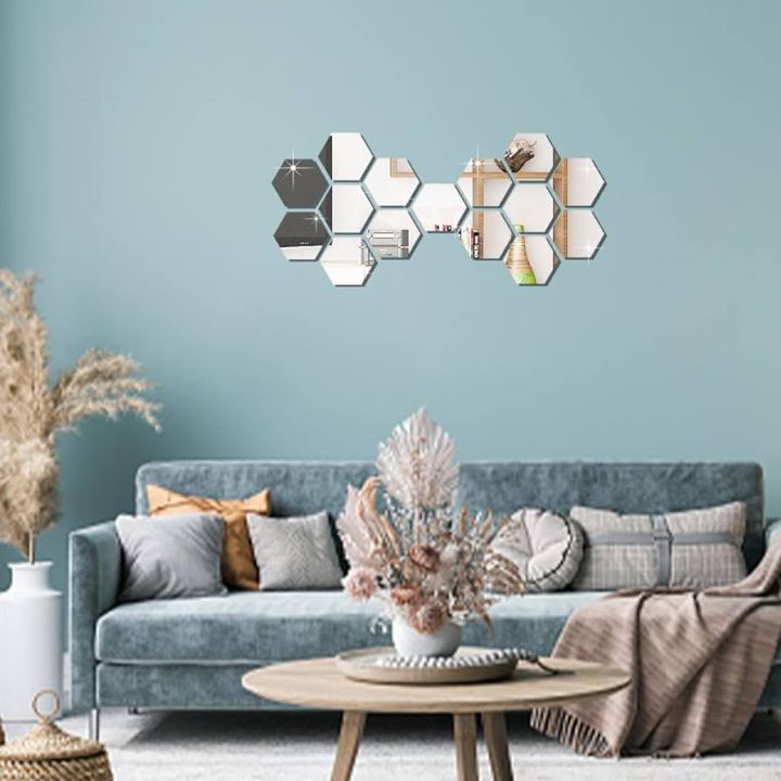 badge Acrylic Hexagon wall decor Mirror(Silver) 6 pcs