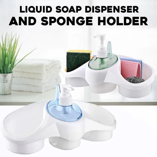 New High Quality 3in1 Plastic Dish Soap Dispenser with Sponge Holder For Kitchen Sink Bathroom Counter Storage in pakistan