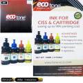 Pack of 4 Eco Tone Refilling ink Black (K), Blue (C), Red (M), Yellow (Y) Colour 100ml Botels for all inkjet printers cartridges. 