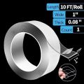 Openness - Nano Double Sided Silicon Transparant Tape 25MM(Width), 0.8MM(Thickness), 3M & 5M(Length) Multipurpose Removable, Mounting, Adhesive, Grip, Washable, Reusable, Traceless, Clear And Sticky Tape. 
