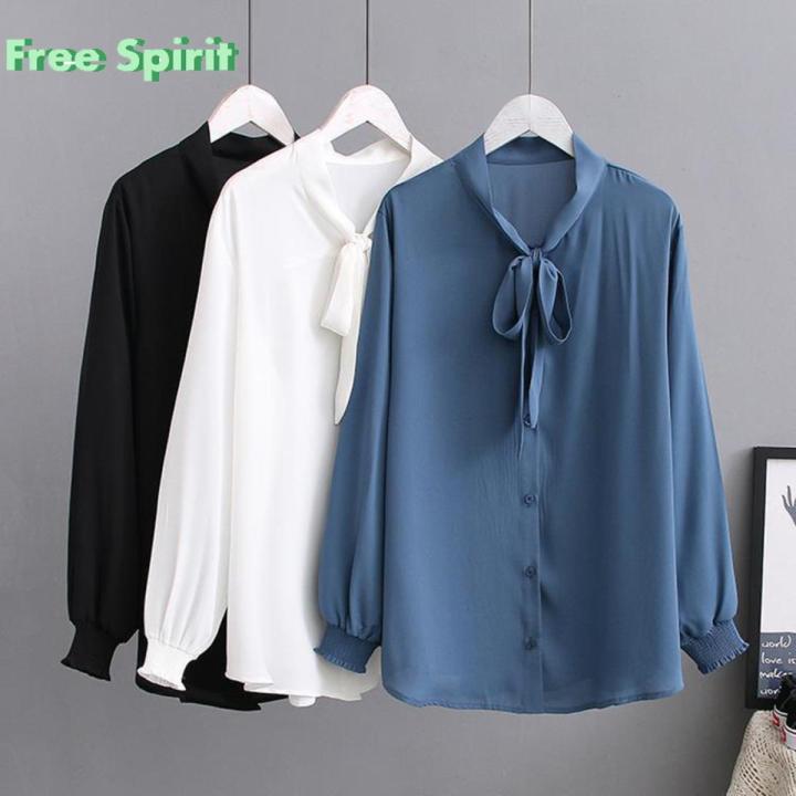 Women Long Sleeves T shirt Large Size Professional Bottoming Shirt Elegant V Neck Solid Color Chiffon Blouse Daraz.pk