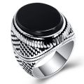 2023 New Handmade Turkish Ring For Men Vintage Eagle Pattern Black Zircon Rings Punk Trendy Islamic Religious Muslim Jewelry. 