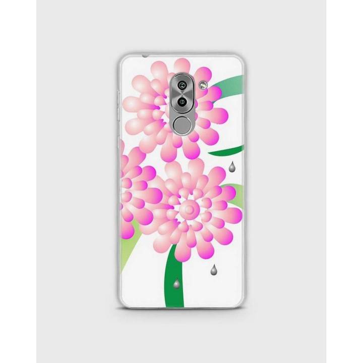 Honor 6x Case Cover Hybrid Soft- Huawei  Pink Flowers Paint- 1cover2553