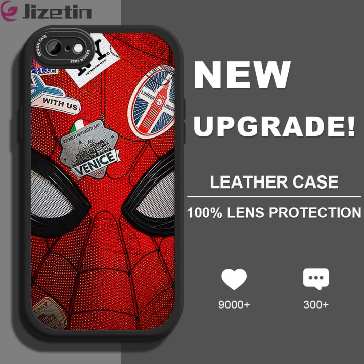 Jizetin for iPhone 6 Plus iPhone 6S Plus Back Cover Spider Man Lambskin Texture PU Leather Back For Girls Boys Soft Phone Case