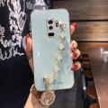 For Samsung Galaxy S9 Plus Back Cover with Bracelet Wristband Luxury Clover Chain 6D Plating Frame Shiny Girls Cases Soft Silicone Square Protective Mobile Phone Case. 
