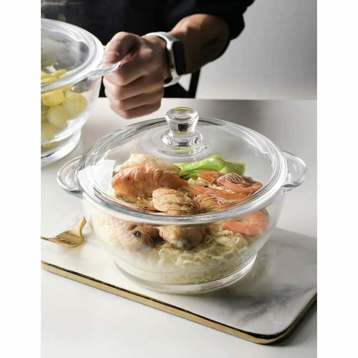 DELISOGA Glass Serving Bowl Glass Bowl with lid Serving Bowls with lid for Rice and Boiling Food 1 later Pack of 1Casserole Dish with Glass Lid | Baking Dish with lid