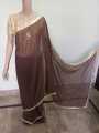 Yumna Zaidi Stitched Readymade Chiffon Sareee with Moonlight Blouse & Borders / Wedding Wear Saree/ Pakistani Sareee. 