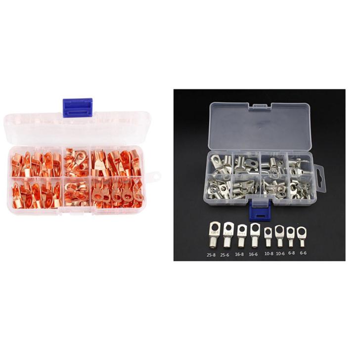 OYPFXMI- Bolt Hole Tinned Copper Cable Lugs Terminals Set Wire Terminals Connector with Copper Ring Lug Terminals Wire Crimp Connector Kit OT 10A 20A 30A 40A 50A (Pack Of 70)