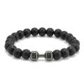Unisex Fashion Black Matte Stone Dumbbell Fitness Gym Adjustable Punk Bracelet. 