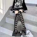 Subculture Classic Lolita Black Goth Cute Stockings Thigh Highs Japanese Girls Gothic Punk Retro Spider Web Skull Bat Long Socks. 