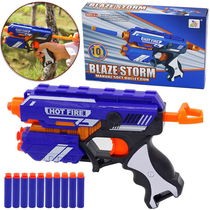 Blaze Storm Manual Pull Nerf Soft Darts Mini Toygun With 10 Pcs Soft Darts - Toys For Boys - 7036