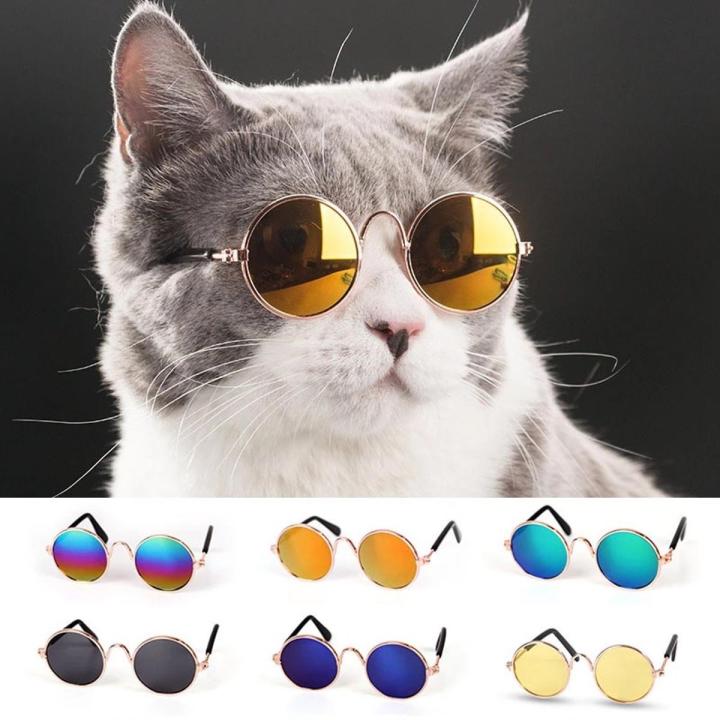 Vintage Round Cat Sunglasses Reflection Eyewear Glasses for Small Dog Cat Pet Photos Props