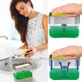 2-in-1 Soap Dispenser with Sponge, 13 oz Soap Pump and Sponge Caddy, Kitchen and Bathroom Organizer, Home Cleaning Accessories. 