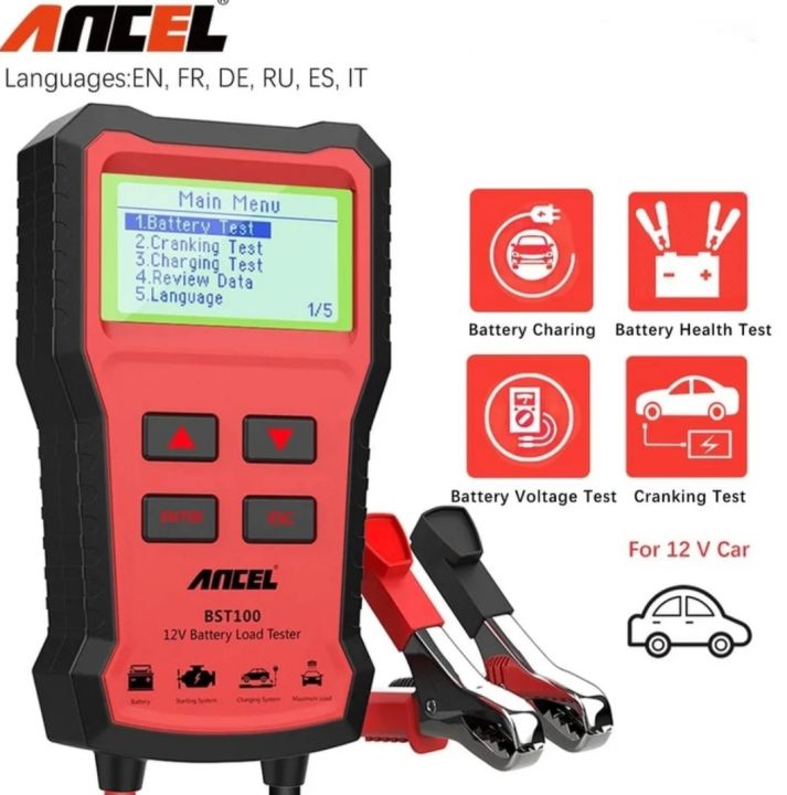 ANCEL BST100 Car Battery Tester Charger Analyzer 12V 2000CCA Voltage Battery Test Car Battery Tester Charging Cricut Load Tools