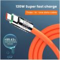 120W Cable 3 in 1 Suitable for all charging ports, Super Fast Charging With Light Three-In-One Data Cable - Orange. 