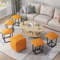 5-In-1 Cube Stool Removable Space-Saving Footrest Sofa Stool Coffee Table for Living Room-Leather: B-. 