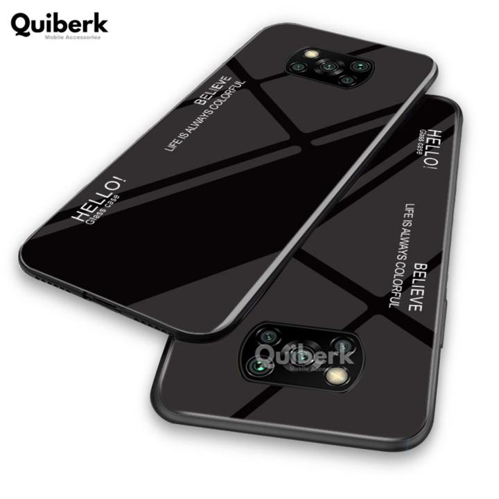 Quiberk for Xiaomi POCO X3 NFC Tempered Glass Hard Case Gradient Color Back + Soft Frame Shockproof Phone Cover