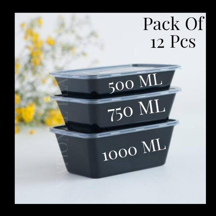 Black Food Container Disposable Boxes rectangular 500ML 750 ML 1000 ML Pack Of 12 Pcs