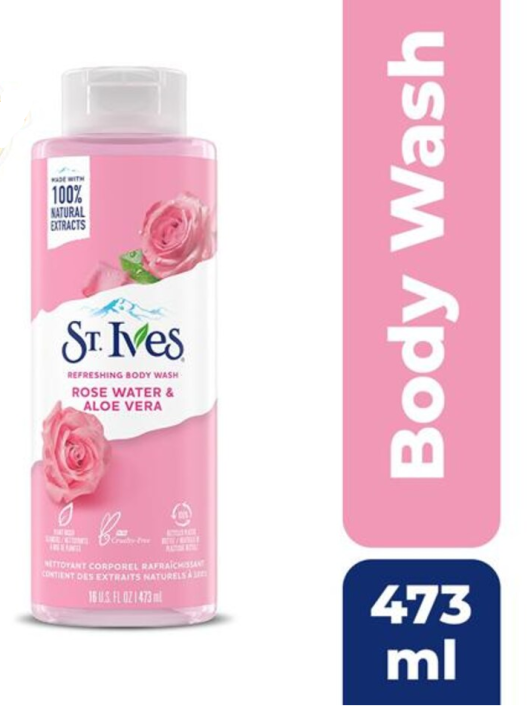 Body Wash for Women, Rose Water & Aloe Vera Refreshing Gel, 473ml