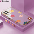 Jizetin (Free Lanyard) for OPPO A54 / A54 2021 Back Cover Falling Flowers Luxury 6D Plating Case Side Pattern Soft Silicone Square Phone Cases. 