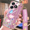 VRQR Wrist Band Case For OPPO Realme C51 Back Cover Butterfly Flowers Pattern Soft Cover With Strap Lanyard Realme C53 Narzo N53 Note 50 C63 C61. 