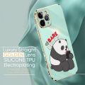 (Free Lanyard) Luxury 6D Plating Case for iPhone 13 Pro Max Phone Cases Cute Cartoon Panda Side Print Soft Silicone Square Back Cover. 