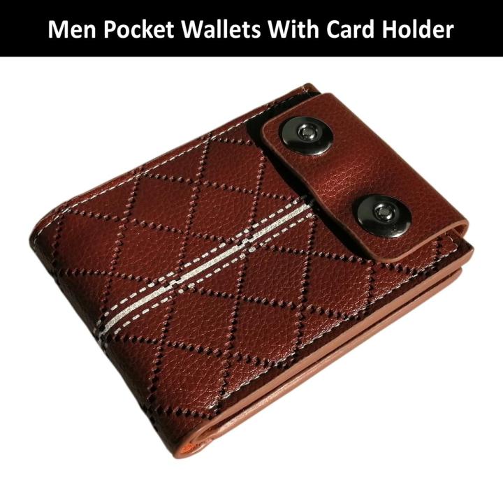 Batwa Purse for Men PU Leather Bifold Wallets for Men with 2 Button Magnet Lock Short Wallet with Lock and Card Holder Slots Casual Style Men Wallets with Picture Frame Slim and Durable Stitching with Cash Compartment