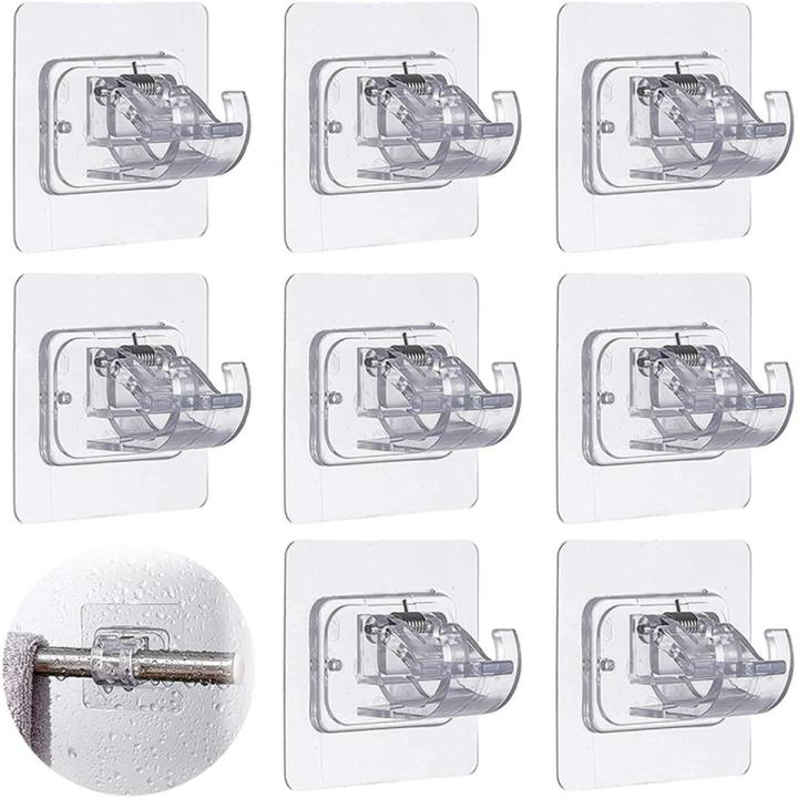 Curtain Rod Bracket No Drilling, Adhesive Curtain Rod Holder Hooks, No Drill Curtain Rod Brackets Hanger Clamp for Home