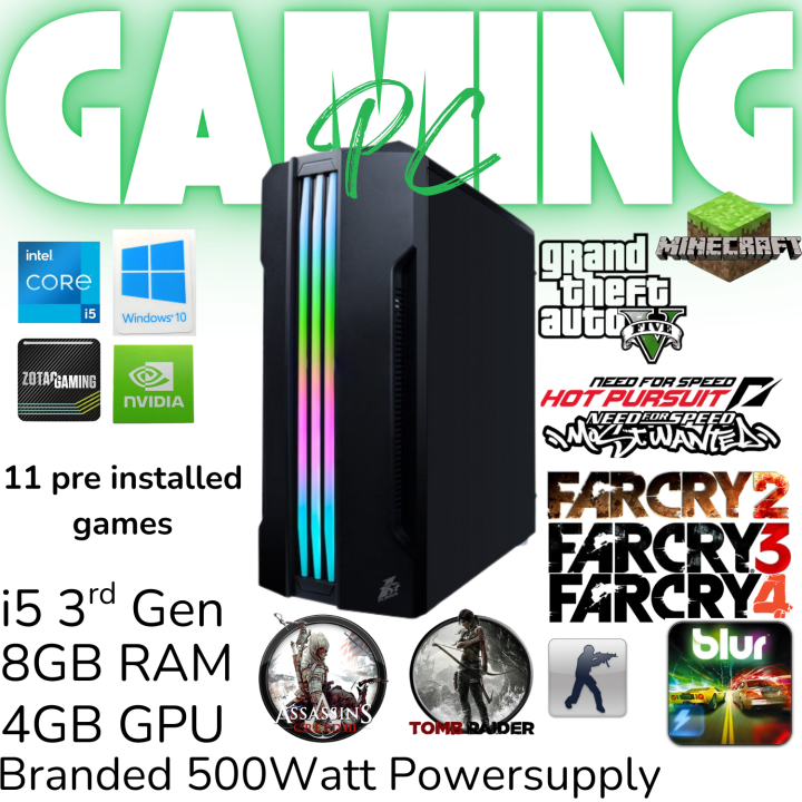 High-Performance Gaming PC | Core i5 3th Gen | 4GB Graphics Card | 8GB RAM | 128GB SSD + 500GB HDD 11 Free Games Installed