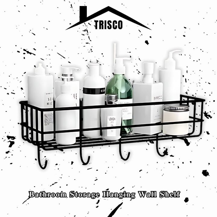 Bathroom Storage rack and organizer, Bathroom metal  Shelf Wall Mounted With Hooks, Bathroom accessories