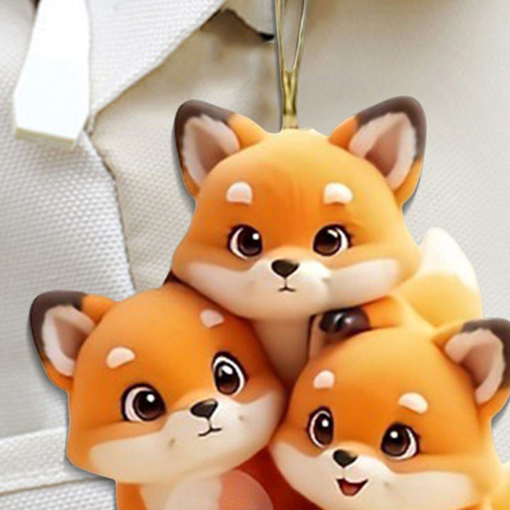Delanme Personalized Fox Ornament Adorable Fox Car Pendant Keychain for Christmas Tree Decoration Cute Cartoon Keepsake Bag Charm Ornament Buyer's Favorite Cute Cartoon Decor
