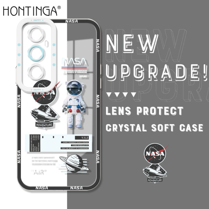 Hontinga for Realme C65 Back Cover Rocket Astronaut Crystal Case Camera Protection Transparent TPU Soft Phone Cover