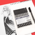 9 Pcs - STA Permanent Black Fineliner Pen Set For Art Technical Drawing Writing Engineering Sketching Architecture Manga. 