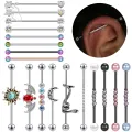 ZS 1 PC Bat Snake Shape Stainless Steel Long Industrial Piercing For Women Men 14g CZ Crystal Ear Helix Piercings Jewelry 38MM. 