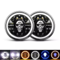 7 Round LED Headlight Cafe Racer for Yamaha, Harley, Road King, Jeep Wrangler,  Angel Eyes 7 Inch Motorcycle LED Headlight. 
