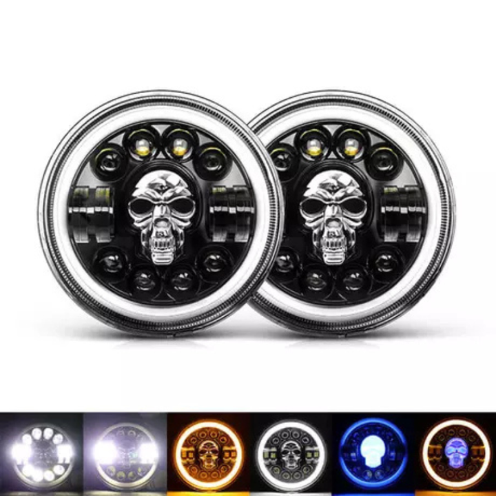 7 Round LED Headlight Cafe Racer for Yamaha, Harley, Road King, Jeep Wrangler,  Angel Eyes 7 Inch Motorcycle LED Headlight