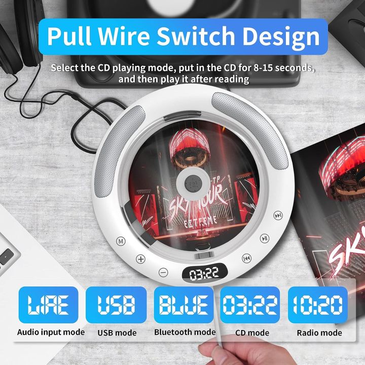 Portable%20CD%20Player%20(KC-607)%20with%20Bluetooth,%20FM%20Radio,%20Wall%20Mounted%20and%20Desk%20Stand%20CD%20Music%20Player%20Home%20Audio%20Boombox%20with%20Remote%20Control,%20Built-in%20HiFi%20Speakers,%20Support%20CD,%20USB,%20AUX%20Input/Output%20-%20Image%205