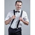 Fashion KI Collection Black Broad Strip Elastic Suspenders and bow Tie For Men. 