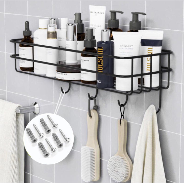 Multipurpose wall mounted Storage Rack / shower storage rack/ 1 layer corner rack / metal black shelf / bathroom kitchen punch corner frame /shower shelf metal rack
