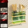 2 Compartments Round Cutlery Holder Utensil Holder Countertop Kitchen Utensil Organizer Spoon Fork Holder Organizer Cutlery Caddy Drying Rack 2 Green Cups with Gold Iron Frame Cooking Utensil Crock Chic. 