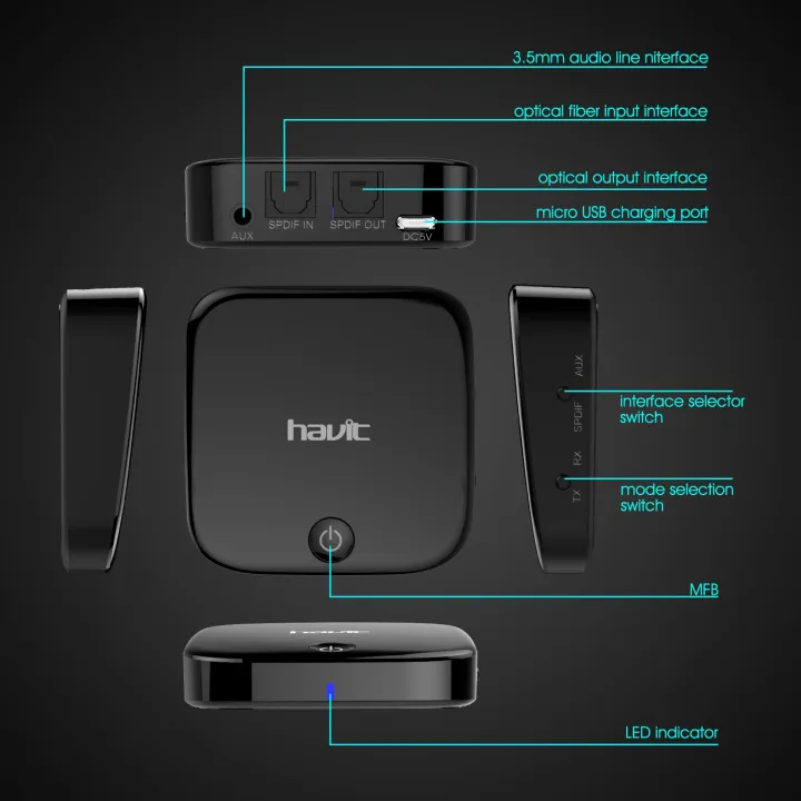 HAVIT%202%20in%201%20V4.1%20HAVIT%20Bluetooth%20Transmitter%20and%20Receiver%20(aptX%20Low%20Latency),%2015h%20Playtime,%203.5mm%20AUX%20+%20SPDIF%20Toslink%20Output,%20Wireless%20Stereo%20Adapter,%20for%20TV,%20DVD,%20MP3,%20speakers,%20Home%20Car%20Stereo%20and%20More%20(BT021)%20ORIGINAL%20UK%20ZONE%20STOCK%20-%20Image%205
