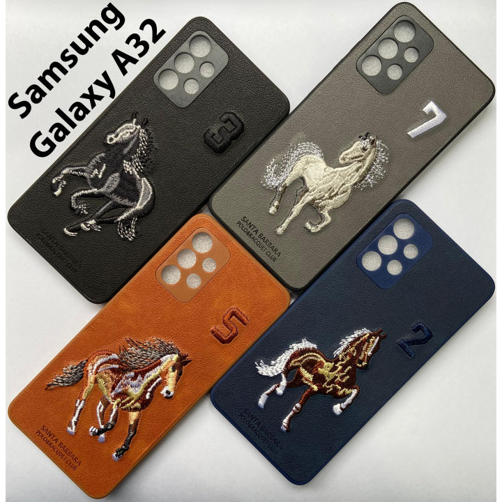 Samsung Galaxy A32 – Polo Embroidered Faux Leather Rexine Back Cover | Stylish Polycarbonate Shell Phone Case for Durable Protection | SGA32