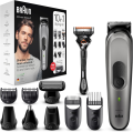 Braun All-in-one Trimmer 7 MGK7221, 10-in-1 Beard Trimmer for Men, Hair Clipper, For Face, Hair, Body, Ear, Nose, With AutoSense Technology, 8 Attachments, Black/Metallic Grey. 